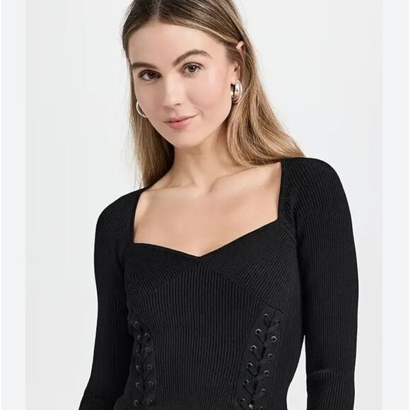 NWT Jonathan Simkhai Women's Daphane Lace Up Top Black - Sweater Large $ 378.00 - Picture 2 of 7